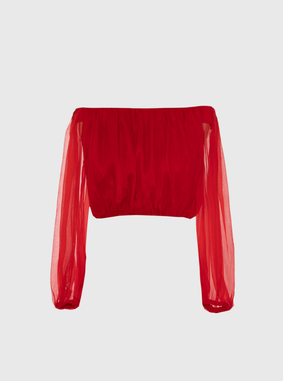 Bright Red Silk Crop Top