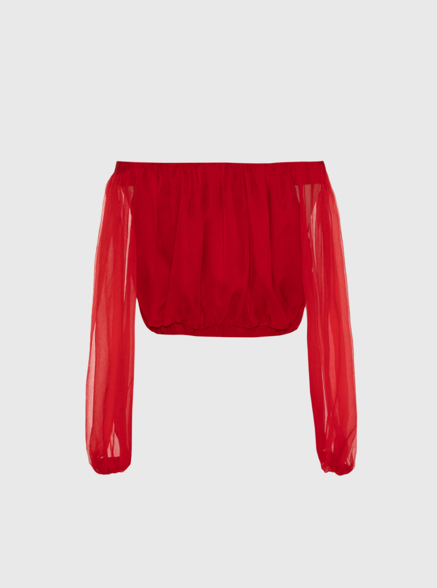 Bright Red Silk Crop Top