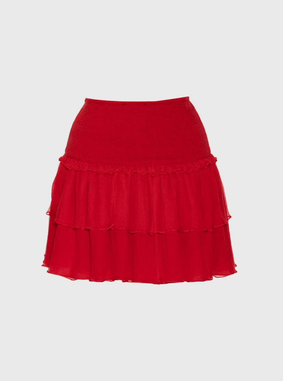 Bright Red Short Silk Skirt