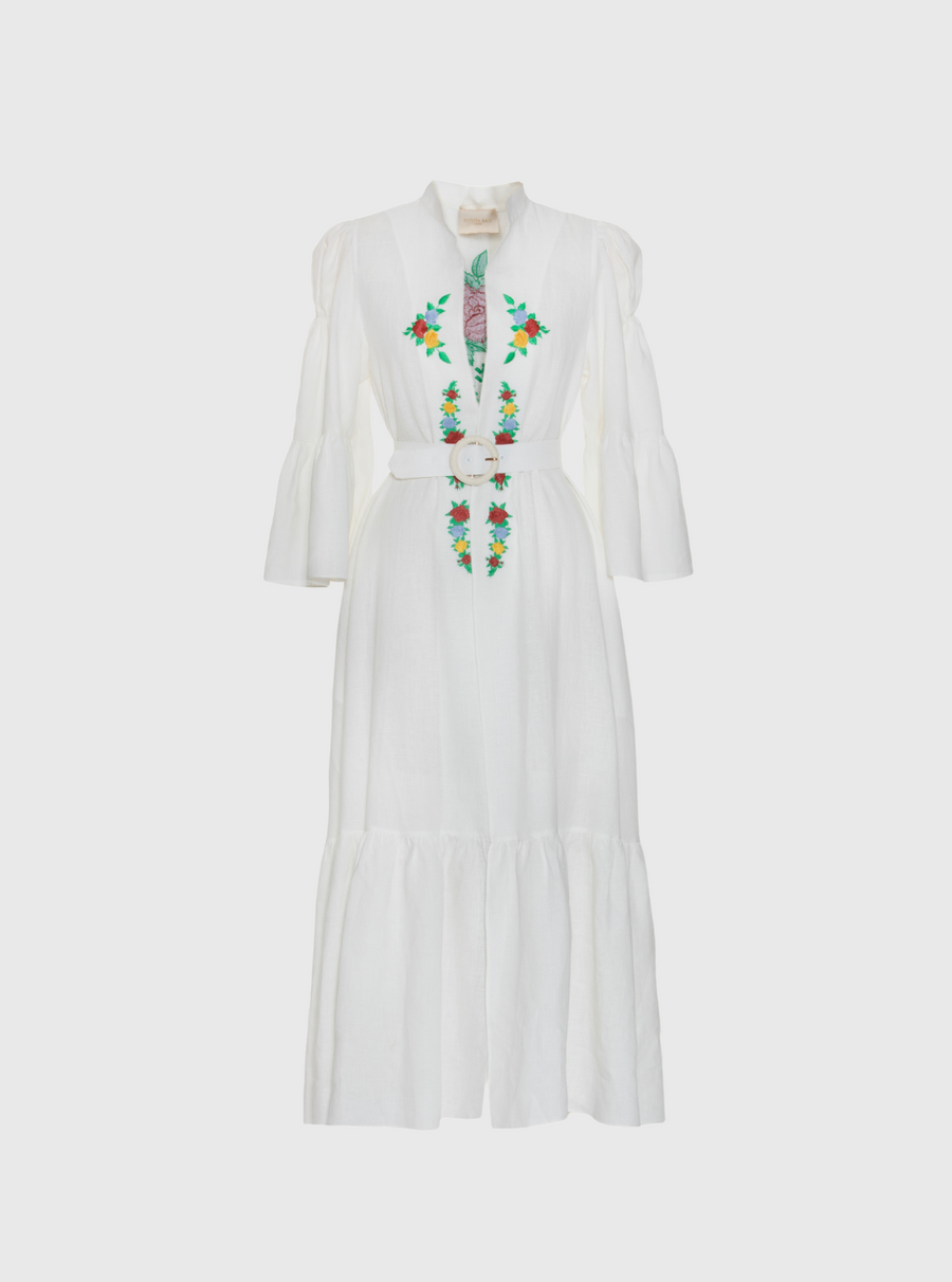 Vestido túnica de linho off-white