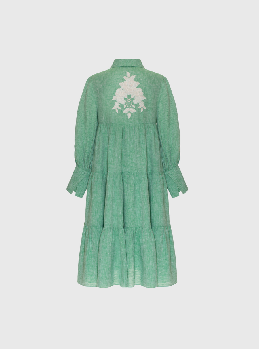 Green Midi Tunic Linen Dress