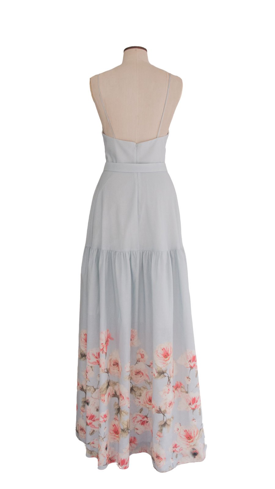 Blue Flower Print Linen Dress