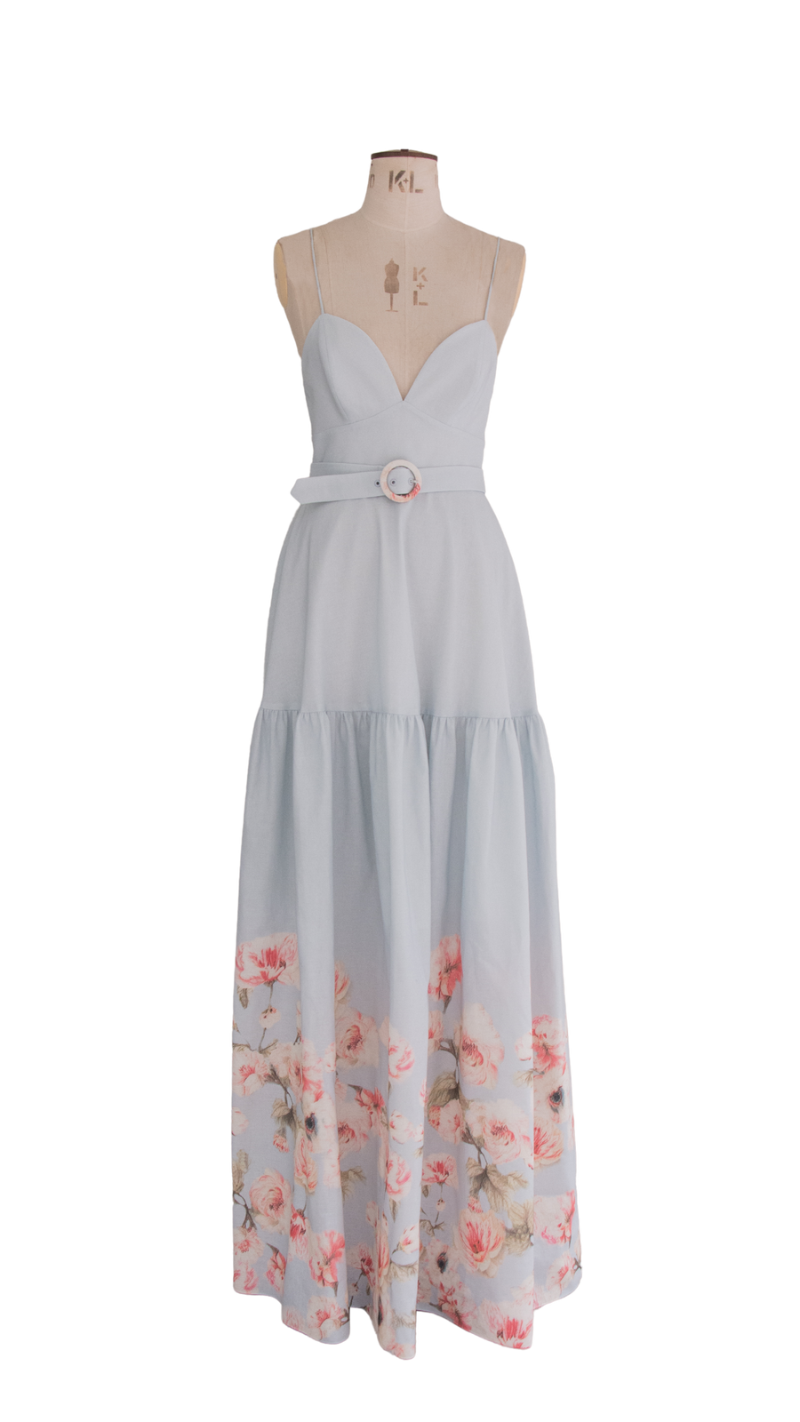 Blue Flower Print Linen Dress