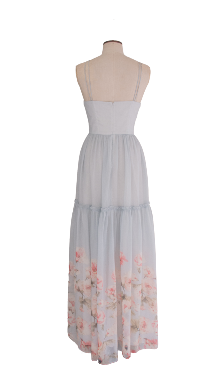 Blue Flower Print Cotton Silk Dress