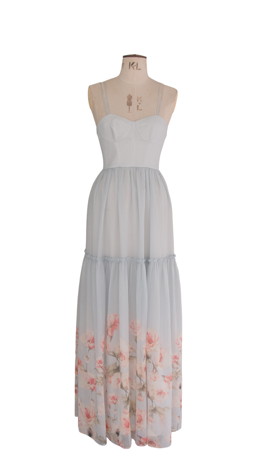 Blue Flower Print Cotton Silk Dress