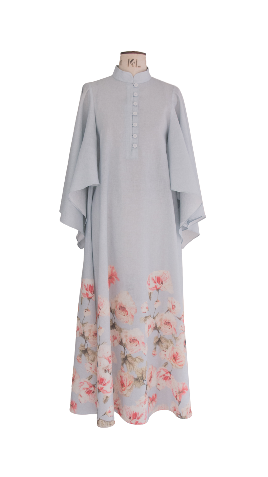 Blue Flower Print Linen Cape