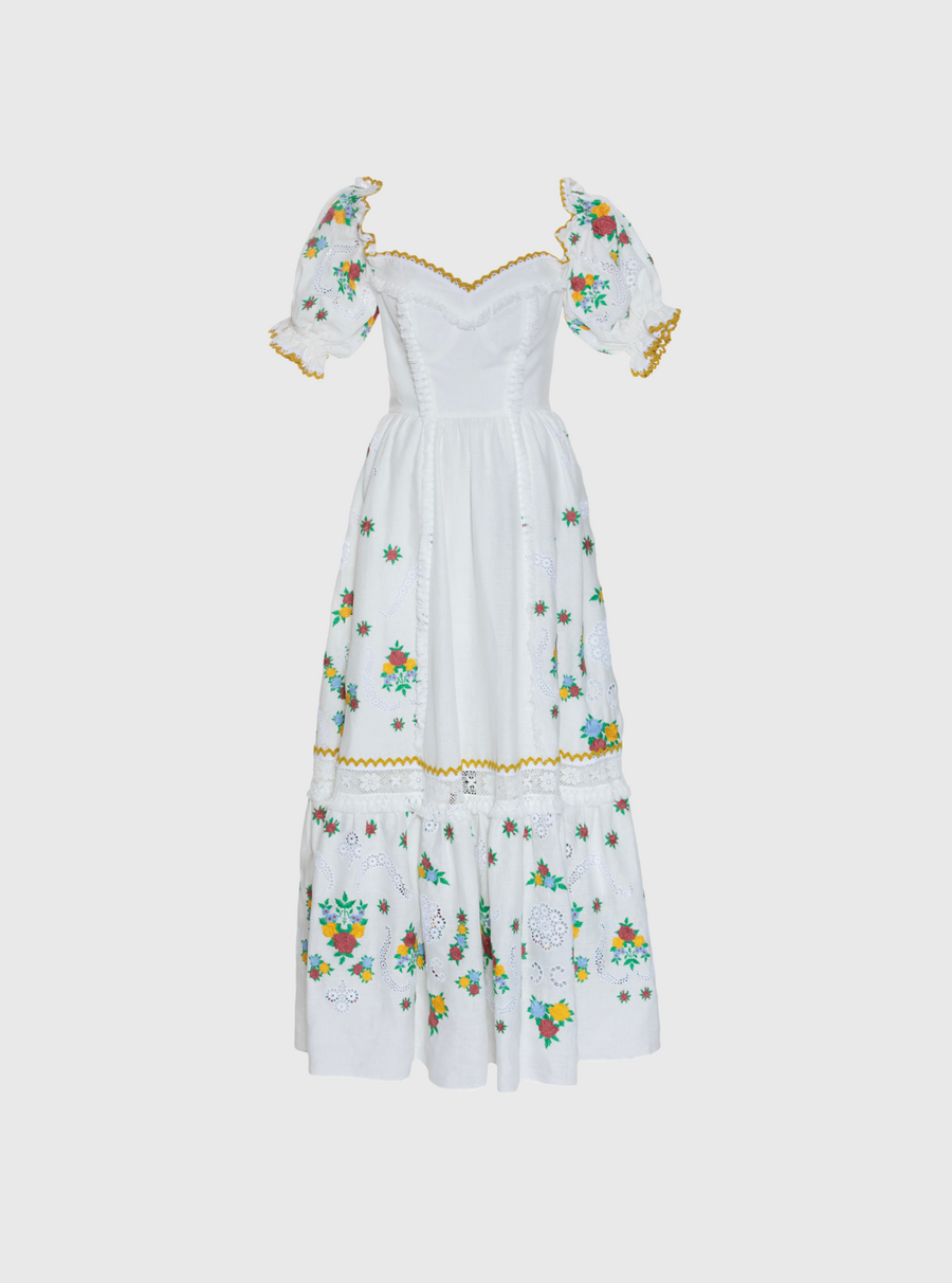 Multicolor Embroidery Linen Dress