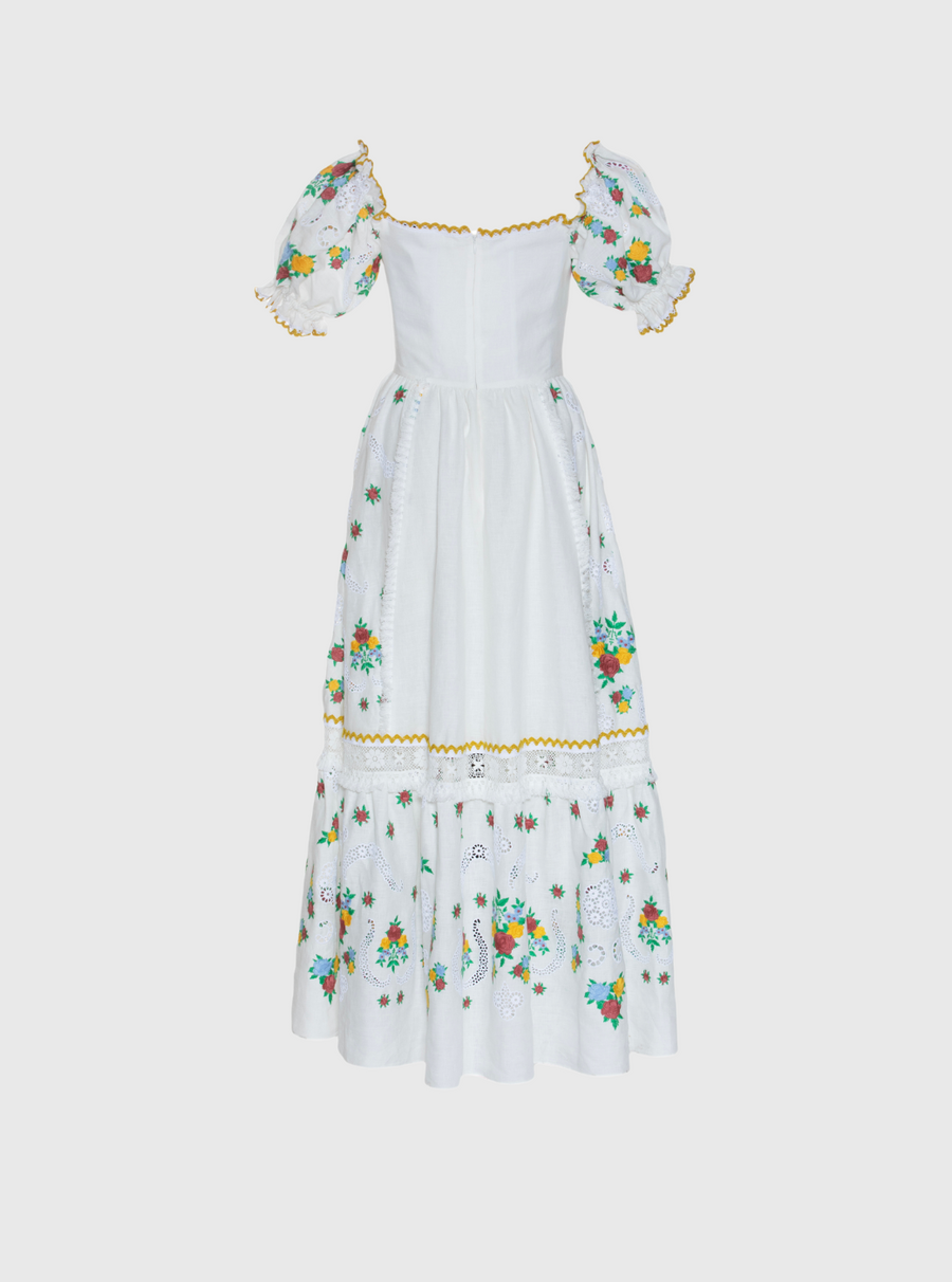 Multicolor Embroidery Linen Dress