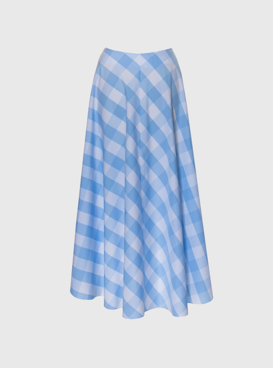 Blue & White Check Midi Skirt