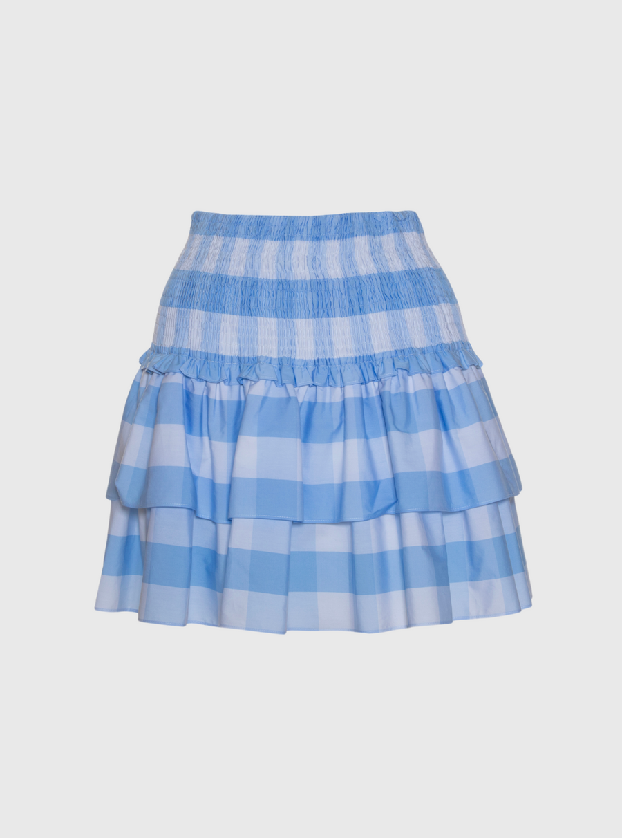 Blue & White Check Short Skirt