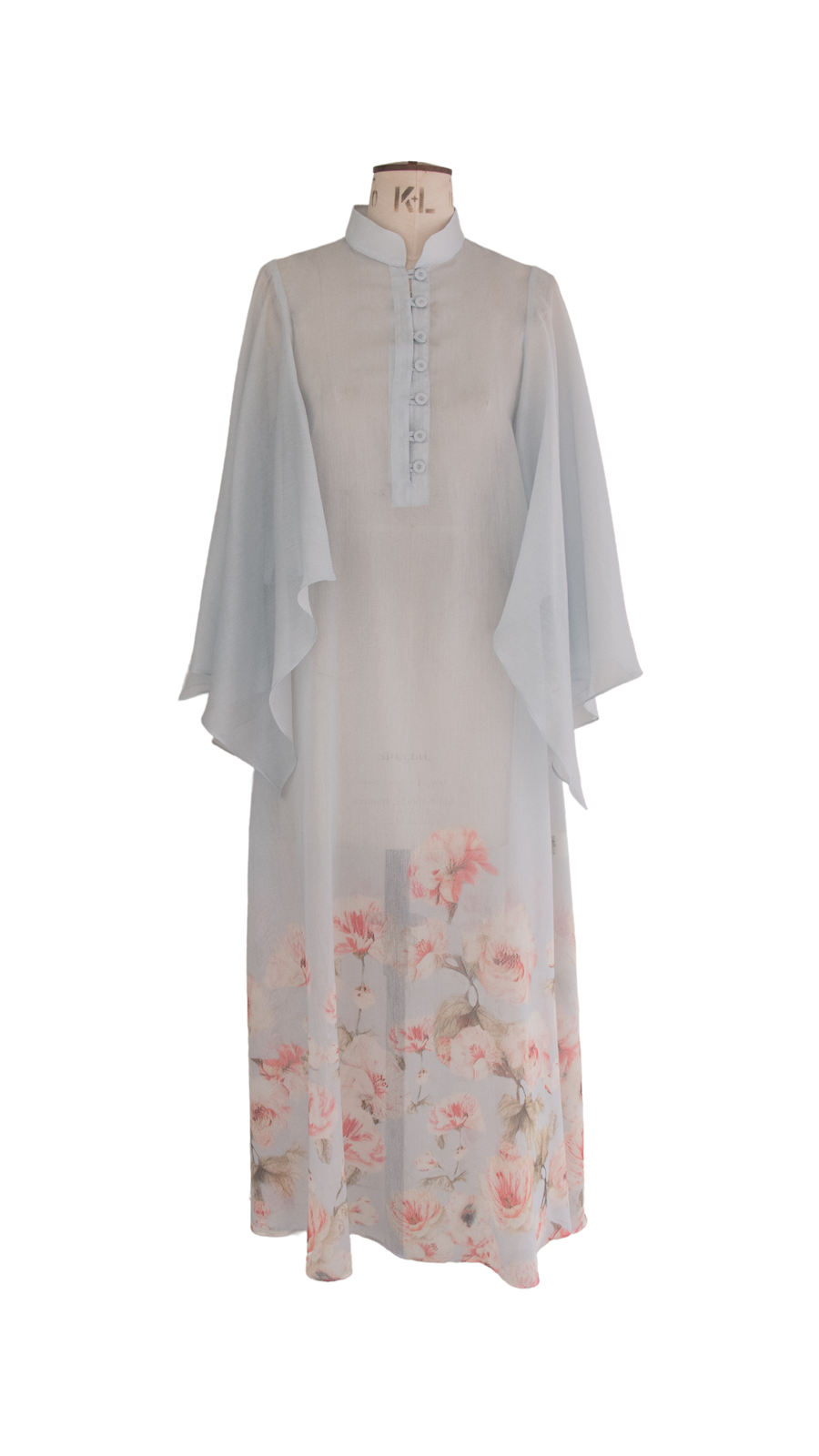 Blue Flower Pint Cotton Silk Cape