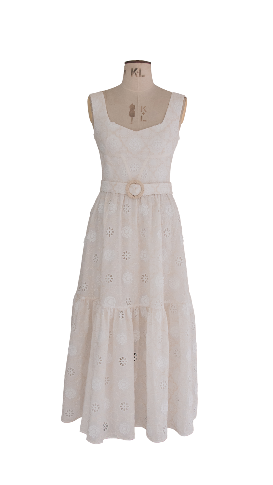 Ecru Flower Embroidred Dress